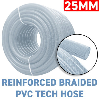 Clear PVC Braided Hose,Food Grade/Oil/Water/Fuel Reinforced Pipe,Tube 25mm internal,32mm external (3m)