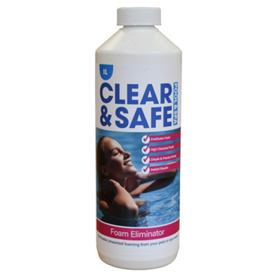 Clear & Safe 1 Litre Anti Foam Remover Fix Foaming for Spas & Hot
