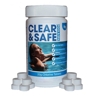 Clear & Safe 1kg 20g Chlorine Tablets for Pool, Spa & Hot Tubs 50