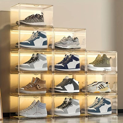 Clear Stackable Acrylic Shoe Storage Box with Magnetic Door Sneaker ...