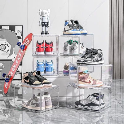Clear Stackable Acrylic Shoe Storage Box with Magnetic Door Sneaker ...