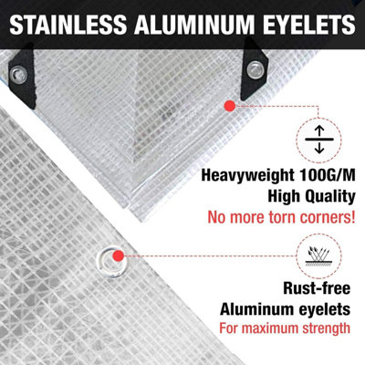 Clear Waterproof Tarpaulin Heavy Duty 100GSM Multi-Purpose Tarp UV Protection Dust - 6