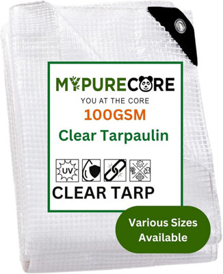 Clear Waterproof Tarpaulin Heavy Duty 100GSM Multi-Purpose Tarp - UV Protection Dust,Rain ,Snow Resistant -Transparent Cover 2mx2m