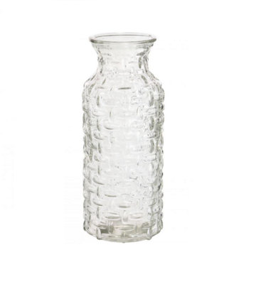 Clear Woven Embossed Pattern Flower Vase.  Height 25 cm