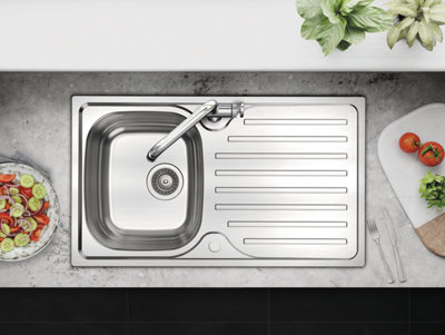 Clearwater Ava Stainless Steel 1 Bowl & Drainer Kitchen Sink - AV86- With Waste Kit 860x500