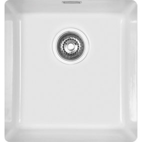Clearwater Avola Ceramic White Gloss Kitchen Sink Single Bowl Undermount - AVOU375WH + Waste Kit