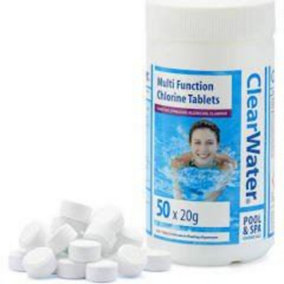 Clearwater CH0019 1 kg Multifunction Chlorine Tablets, 4in1 Dispenser Tablets Sanitiser, Stabiliser, Algaecide and Clarifier for