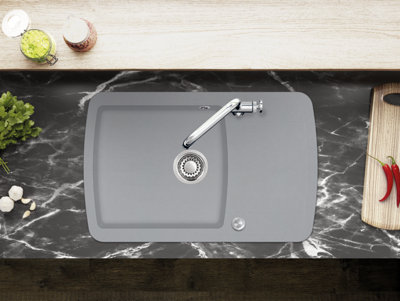 Clearwater Composite Granite Quarex Gemini 1 Bowl & Drainer Ash Grey Inset Kitchen Sink - GEMD100SAH