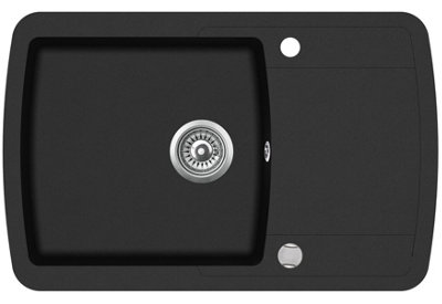 Clearwater Composite Granite Quarex Gemini 1 Bowl & Drainer Jet Black Inset Kitchen Sink - GEMD100SJT