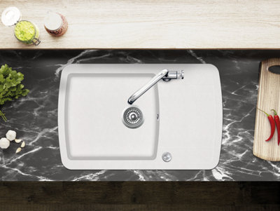 Clearwater Composite Granite Quarex Gemini 1 Bowl & Drainer White Blizzard Inset Kitchen Sink - GEMD100SBL