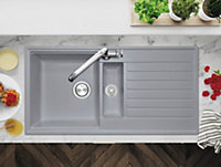 Clearwater Composite Granite Quarex Kameo Smart 1.5 Bowl & Drainer Ash Inset Kitchen Sink - KAMD150LAH