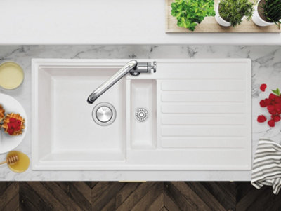 Clearwater Composite Granite Quarex Kameo Smart 1.5 Bowl & Drainer Blizzard Inset Kitchen Sink - KAMD150LBL