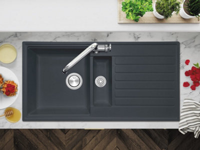 Clearwater Composite Granite Quarex Kameo Smart 1.5 Bowl & Drainer Slate Inset Kitchen Sink - KAMD150LSL