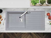 Clearwater Composite Granite Quarex Kameo Smart Single Bowl & Drainer Ash Inset Kitchen Sink - KAMD100LAH