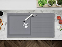 Clearwater Composite Granite Quarex Kameo Smart Single Bowl & Drainer Steel Inset Kitchen Sink - KAMD100LST