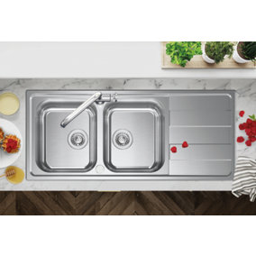 Clearwater Cresta 2 Bowl and Drainer Stainless Steel Kitchen Sink 1160x500 - CR200