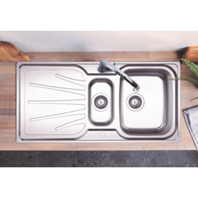 Clearwater DeepBlue 1.5 Bowl and Drainer Stainless Steel Kitchen Sink 1000x500mm - DB15