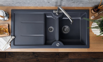 Clearwater Harmony Ceramic Basalt Satin Kitchen Sink 1.5 Bowl & Drainer - Reversible - HAR1020BA