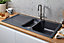 Clearwater Harmony Ceramic Basalt Satin Kitchen Sink 1.5 Bowl & Drainer - Reversible - HAR1020BA