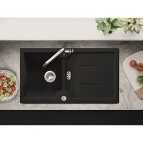 Clearwater Harmony Ceramic Satin Black Compact Kitchen Sink 1 Bowl & Drainer - Reversible - HAR9110BL