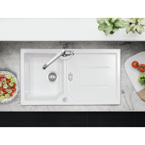 Clearwater Harmony Ceramic White Compact Kitchen Sink 1 Bowl & Drainer - Reversible - HAR9110WH