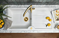 Clearwater Harmony Ceramic White Kitchen Sink 1 Bowl & Drainer - Reversible - HAR1010WH+WP10AB