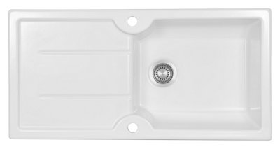Clearwater Harmony Ceramic White Kitchen Sink 1 Bowl & Drainer - Reversible - HAR1010WH