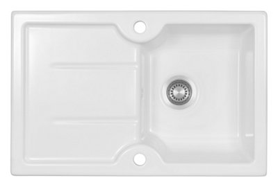 Clearwater Harmony Ceramic White Small Compact Kitchen Sink 1 Bowl & Drainer - Reversible - HAR7810WH