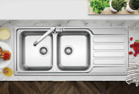 Clearwater Indio 2 Bowl and Drainer Stainless Steel Kitchen Sink 1160x500mm - IN200