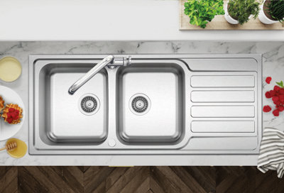 Clearwater Indio 2 Bowl and Drainer Stainless Steel Kitchen Sink 1160x500mm - IN200