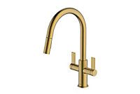 Clearwater Kira C Spout Pull Out With Twin Spray Kitchen Brushed Brass - KIR30BB