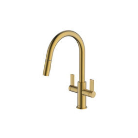 Clearwater Kira C Spout Pull Out With Twin Spray Kitchen Brushed Brass - KIR30BB