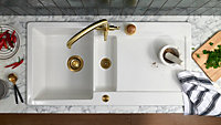 Clearwater Melody Ceramic White Kitchen Sink 1.5 Bowl & Drainer - Reversible - MEL1020WH+WP15AB