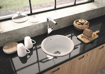 Clearwater Metro Ceramic Sea Mist Kitchen Sink Round Bowl Undermount/ Inset - MET1060G + Waste Kit