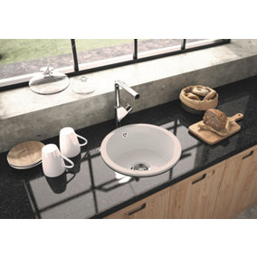 Clearwater Metro Ceramic Sea Mist Kitchen Sink Round Bowl Undermount/ Inset - MET1060G + Waste Kit