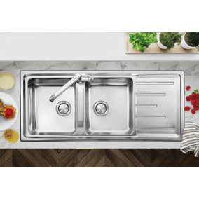Clearwater Monza 2 Bowl and Drainer Stainless Steel Kitchen Sink - MN200