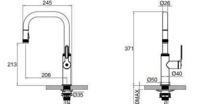 Clearwater Pioneer U Spout Pull Out With Twin Spray Kitchen Brushed Brass - PIL40BB
