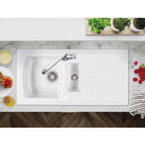Clearwater Sonnet Ceramic Kitchen Sink 1.5 Bowl & Drainer - Reversible - SO15BWT