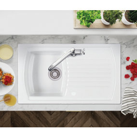 Clearwater Sonnet Ceramic Kitchen Sink Single Bowl & Drainer - Reversible - SO1BWT