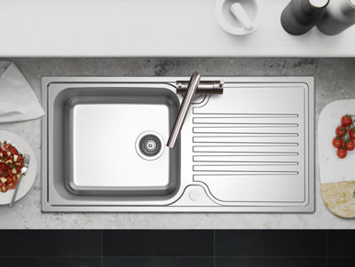 Clearwater Starline Large Single Bowl and Drainer Stainless Steel Kitchen Sink 1000x500mm - SL100