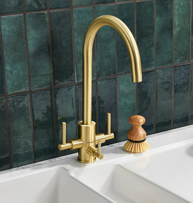 Clearwater Stella Tri Spa Kitchen Filter Tap Filtered Water & Cold & Hot Brushed Brass PVD - ST2BB