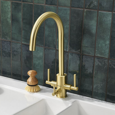 Clearwater Stella Tri Spa Kitchen Filter Tap Filtered Water & Cold & Hot Brushed Brass PVD - ST2BB