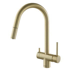 Clearwater Toledo Kitchen Mixer Filter Pull Out Tap Filtered Water & Cold & Hot Brushed Brass PVD - TO2BB