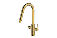 Clearwater Topaz J Spout Pull Out With Twin Spray Kitchen Brushed Brass - TOP30BB
