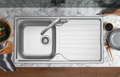 Clearwater Verdi Large Single Bowl and Drainer Stainless Steel Kitchen Sink 965x500mm - VE96