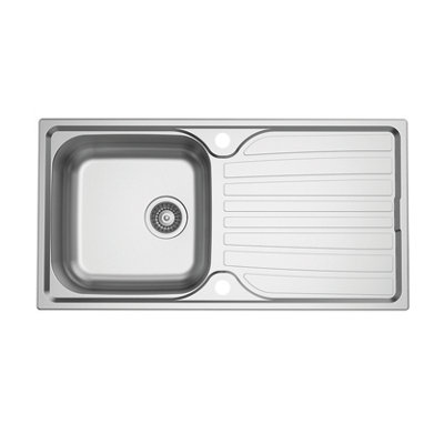 Clearwater Verdi Large Single Bowl and Drainer Stainless Steel Kitchen Sink 965x500mm - VE96