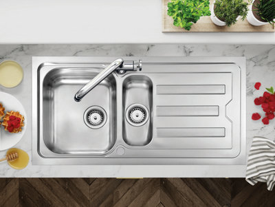 Clearwater Viva 1.5 Bowl and Drainer Stainless Steel Flush Mount Kitchen Sink - VI151