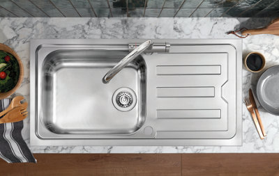 Clearwater Viva Large Single Bowl and Drainer Stainless Steel Flush Mount Kitchen Sink - VI101