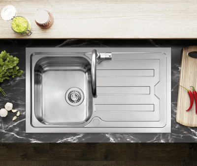 Clearwater Viva Single Bowl and Drainer Stainless Steel Flush Mount Kitchen Sink - VI870