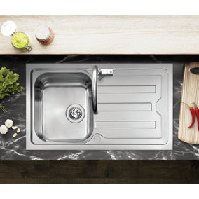 Clearwater Viva Single Bowl and Drainer Stainless Steel Flush Mount Kitchen Sink - VI870